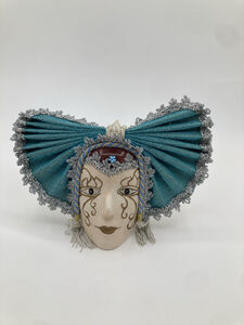 Vintage Venetian Style Wall Mask – Blue Silver Crackle Ceramic Face
